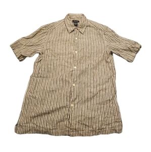Axcess Gray Striped Linen Cotton Blend M Button Short Sleeve Shirt